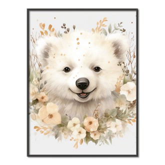 Polar bear cub in flowers