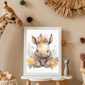 Baby rhinoceros in flowers