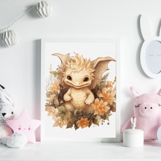 Baby dragon in flowers