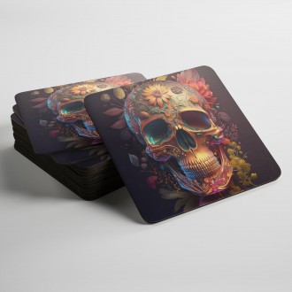 Coasters Decorated skull in flowers 3