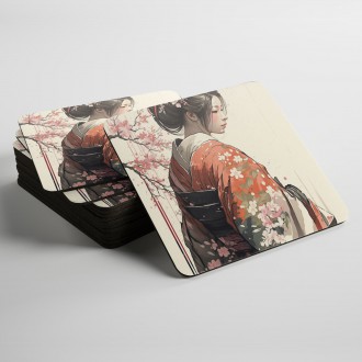 Coasters Japanese girl in kimono