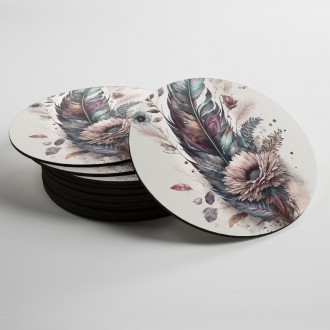 Coasters Collage of flowers and feathers