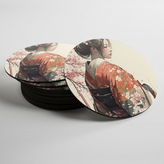 Coasters Japanese girl in kimono