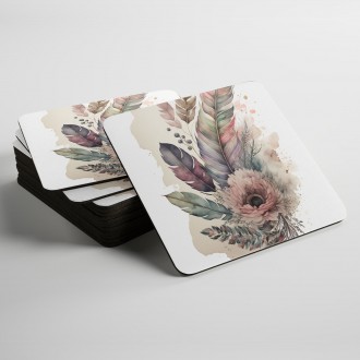 Coasters Collage of flowers and feathers 1