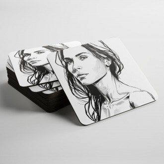 Coasters Pencil painting - woman 1