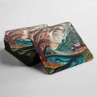 Coasters Paper landscape - house under the mountain