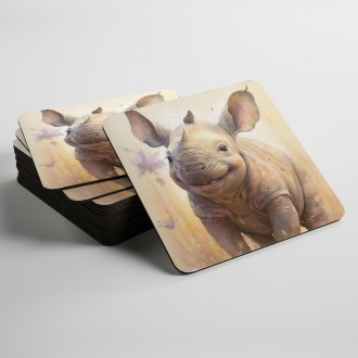 Coasters Watercolor rhinoceros