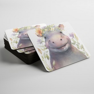 Coasters Watercolor hippopotamus