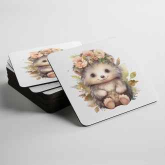 Coasters Baby hedgehog in flowers