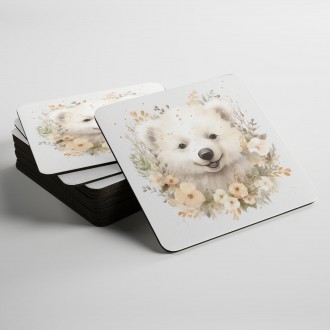 Coasters Polar bear cub in flowers