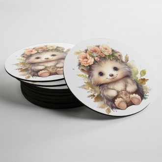 Coasters Baby hedgehog in flowers