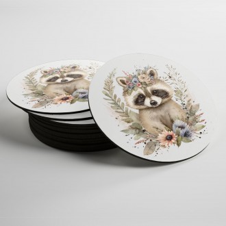 Coasters Baby raccoon in flowers 2
