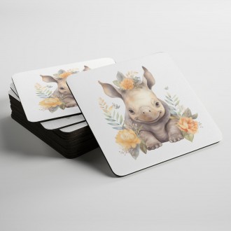 Coasters Baby rhinoceros in flowers