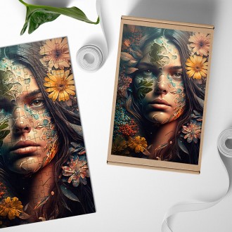 Wooden Puzzle Woman in flowers