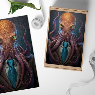 Wooden Puzzle Octopus in a suit