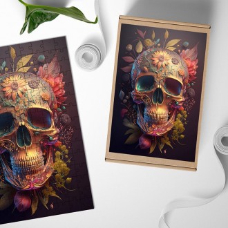 Wooden Puzzle Decorated skull in flowers 3