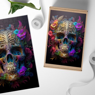 Wooden Puzzle Decorated skull in flowers