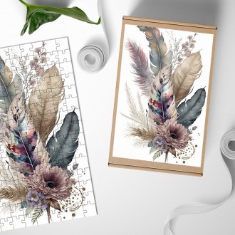 Wooden Puzzle Collage of flowers and feathers 3