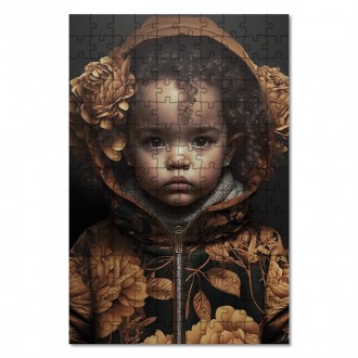 Wooden Puzzle A child in a floral sweatshirt