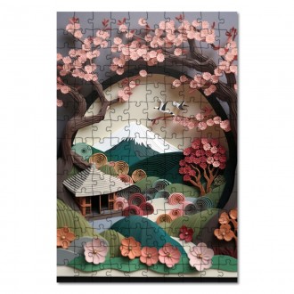 Wooden Puzzle Paper landscape - sakura