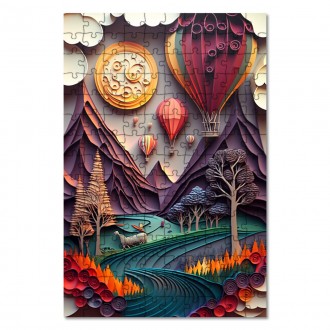 Wooden Puzzle Paper landscape - hot air balloons