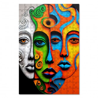 Wooden Puzzle Modern art - three faces