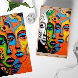 Wooden Puzzle Modern art - three faces