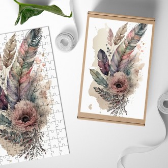 Wooden Puzzle Collage of flowers and feathers 1
