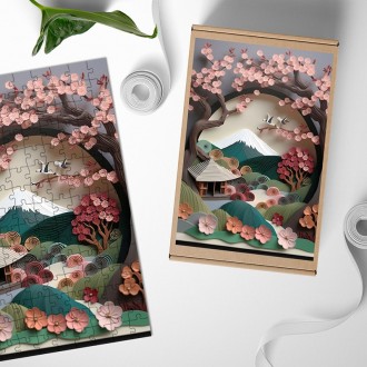 Wooden Puzzle Paper landscape - sakura