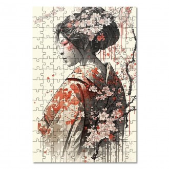 Wooden Puzzle Japanese girl with sakura 1