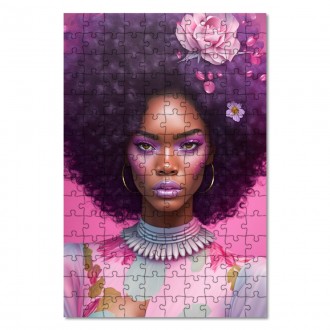 Wooden Puzzle Afro with flowers