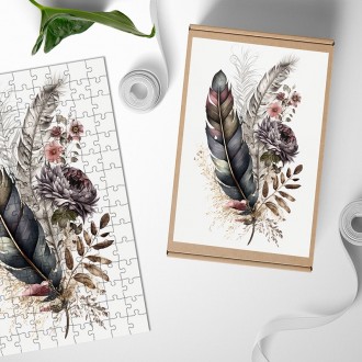 Wooden Puzzle Collage of flowers and feathers 4