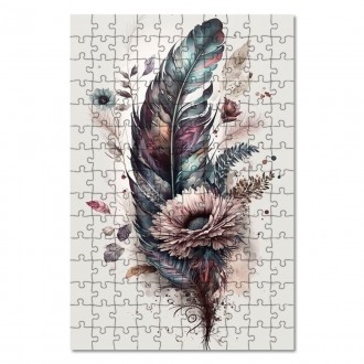 Wooden Puzzle Collage of flowers and feathers