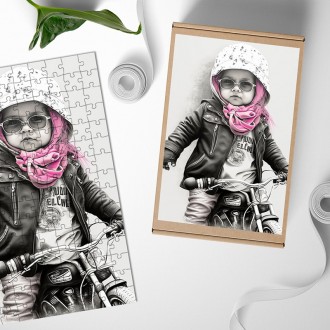 Wooden Puzzle Little biker girl