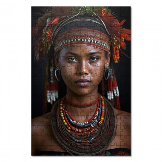 Wooden Puzzle Woman with tribal headdress 1