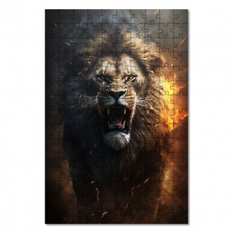 Wooden Puzzle A lion on fire