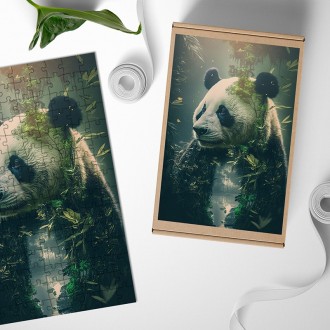 Wooden Puzzle Panda in nature