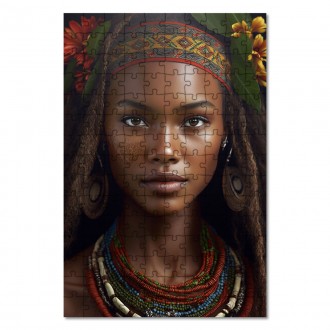 Wooden Puzzle Woman with tribal headdress