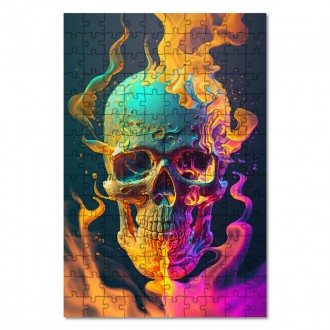 Wooden Puzzle Skull in colored smoke