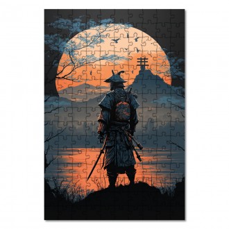 Wooden Puzzle Samurai at sunset