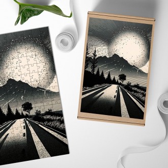 Wooden Puzzle Black and white road