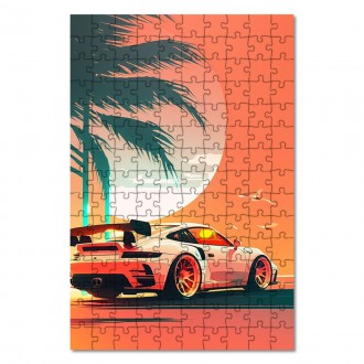 Wooden Puzzle Porsche sunset