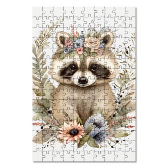 Wooden Puzzle Baby raccoon in flowers 2