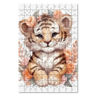 Wooden Puzzle Tiger cub in flowers