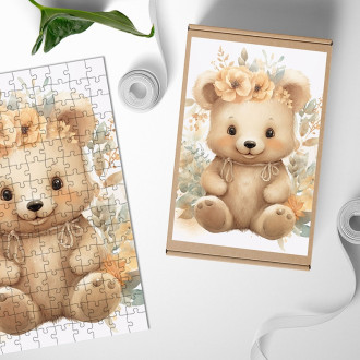Wooden Puzzle Bear cub in flowers
