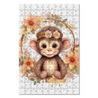 Wooden Puzzle Baby monkey in flowers