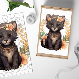 Wooden Puzzle Panther cub in flowers