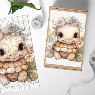 Wooden Puzzle Baby turtle in flowers
