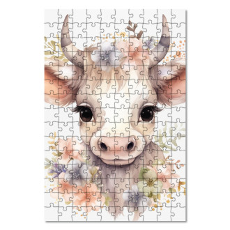 Wooden Puzzle Baby cow in flowers