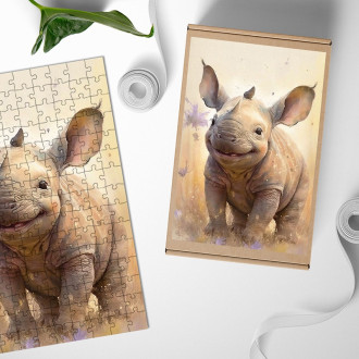 Wooden Puzzle Watercolor rhinoceros